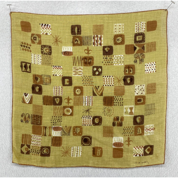 JEANNE MILLER Handkerchief OS MCM Hand Rolled Abstract Yellow VTG 14" x 14" - Picture 2 of 13